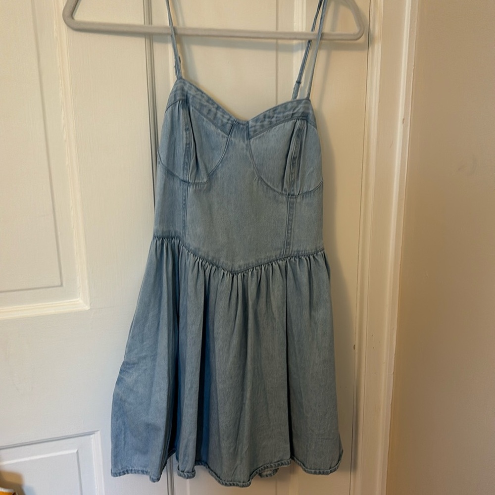 American Eagle bustier denim dress with smocked back
